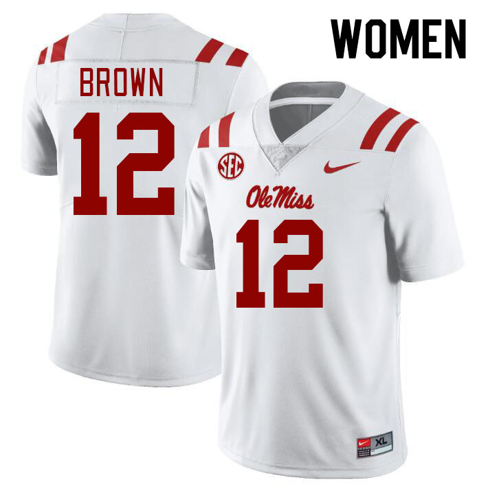 Women #12 Bralon Brown Ole Miss Rebels College Football Jerseyes Stitched Sale-White